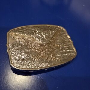 Soaring Eagle Mountain Scene Belt Buckle Brass Gold Tone Rectangular